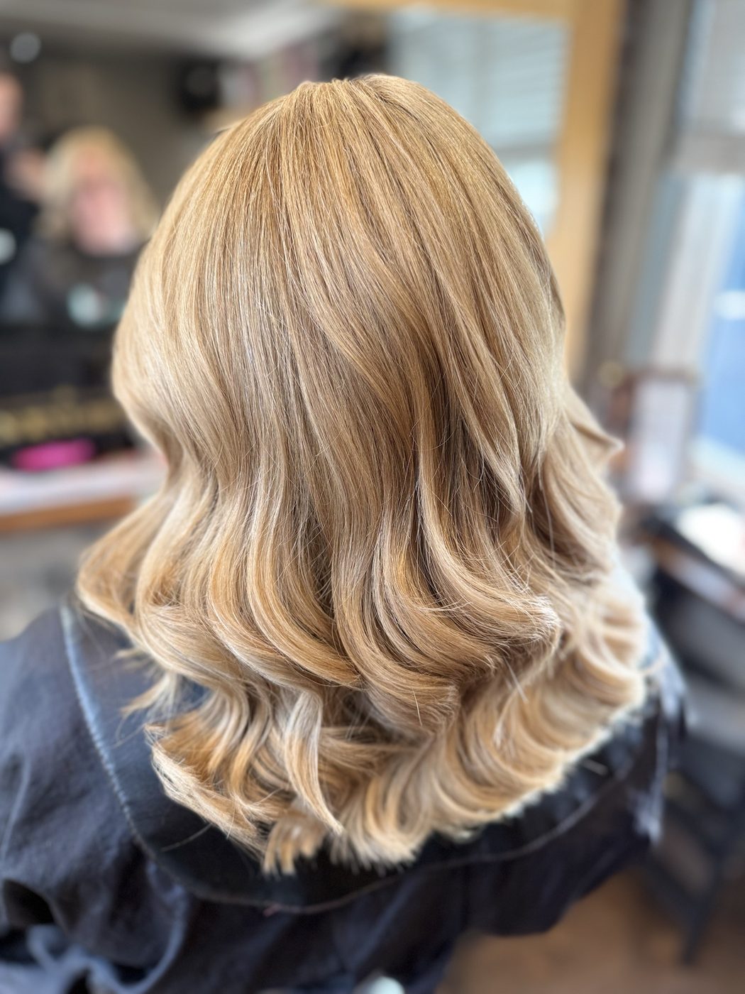 After: dry, brassy blonde refreshed to a warm, glossy lived-in blonde